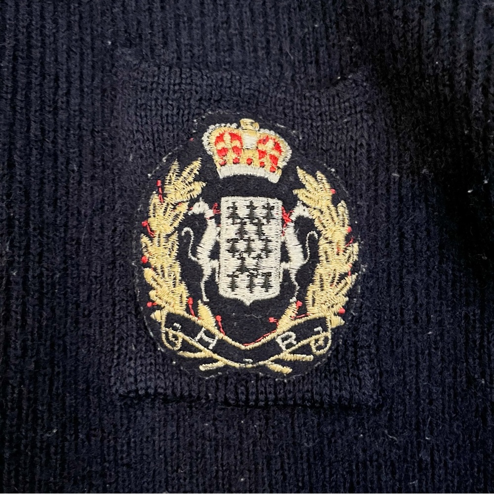 Woolmark 100% Wool Navy Blue Button Cardigan Sweater Crest Sailor Vintage France - Picture 3 of 14